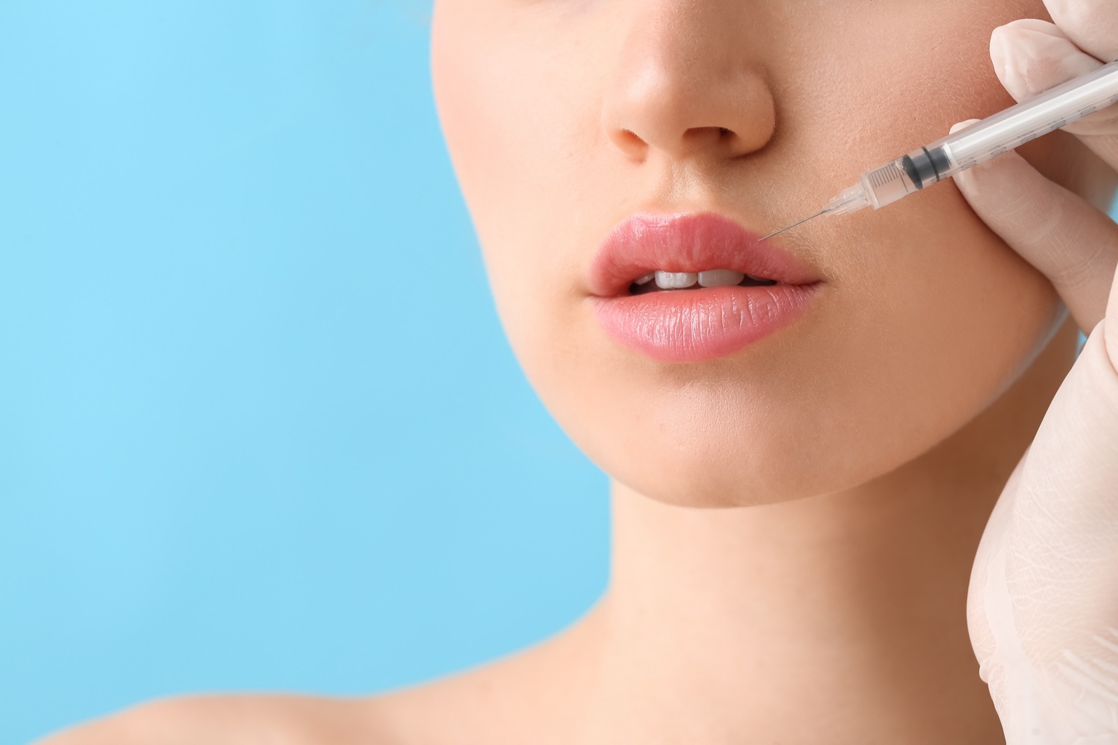 Lip treatment close-up